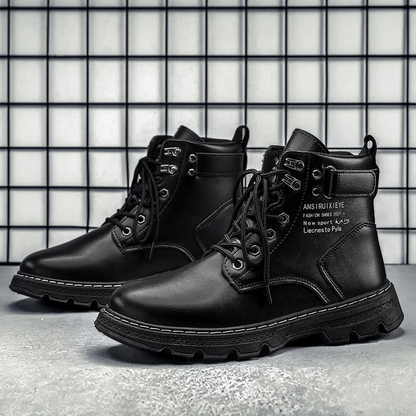 Waterproof Insulated Black Leather Men's Ankle Boots