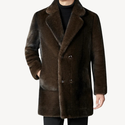 Luxury Synthetic Fur Pea Coat For Men - OutfitLondon