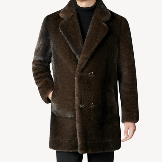 Luxury Synthetic Fur Pea Coat For Men - OutfitLondon