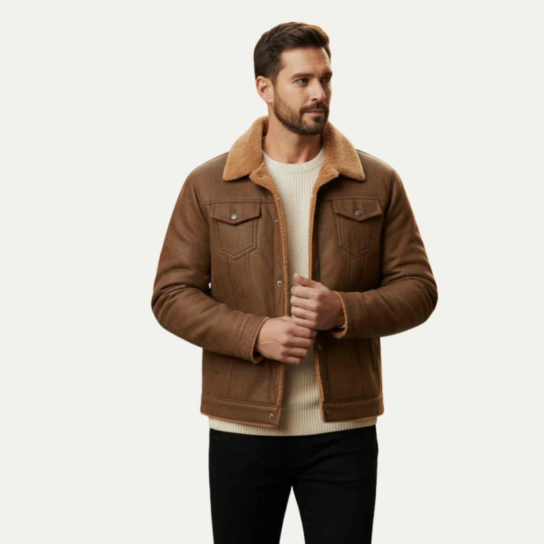 Warm Faux Leather Trucker Coat