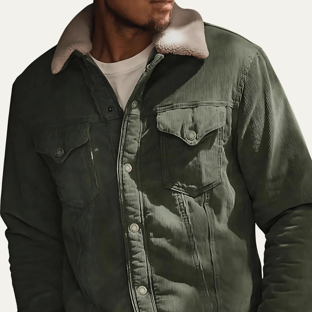 Rugged Corduroy Denim Jacket with Fleece Lining - OutfitLondon