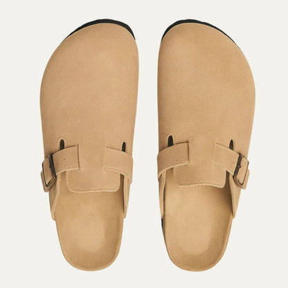 Comfortable Beige Suede Moccasin Slippers for Men