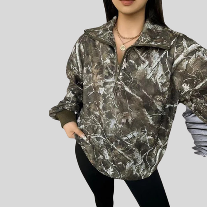 Comfy Women's Leopard Long Sleeve Zip Sweatshirt