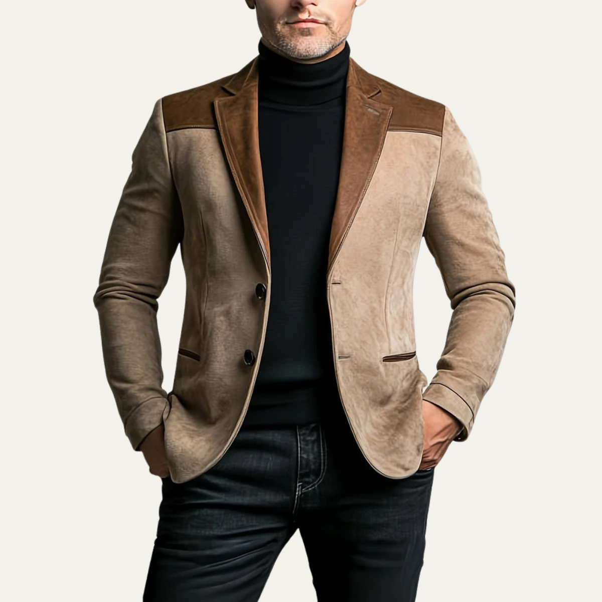 Men's Classic Slim Fit Tan Suede Blazer Jacket