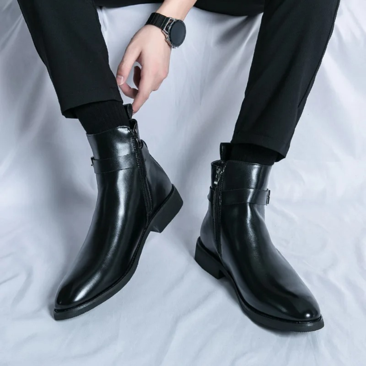 Men's Premium Leather Ankle Boots with Zipper and Grip Sole
