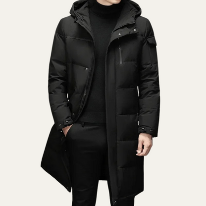 Warm Men's Black Parka Puffer Jacket with Hood