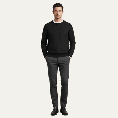 Classic Crew Neck Diamond Pattern Sweater