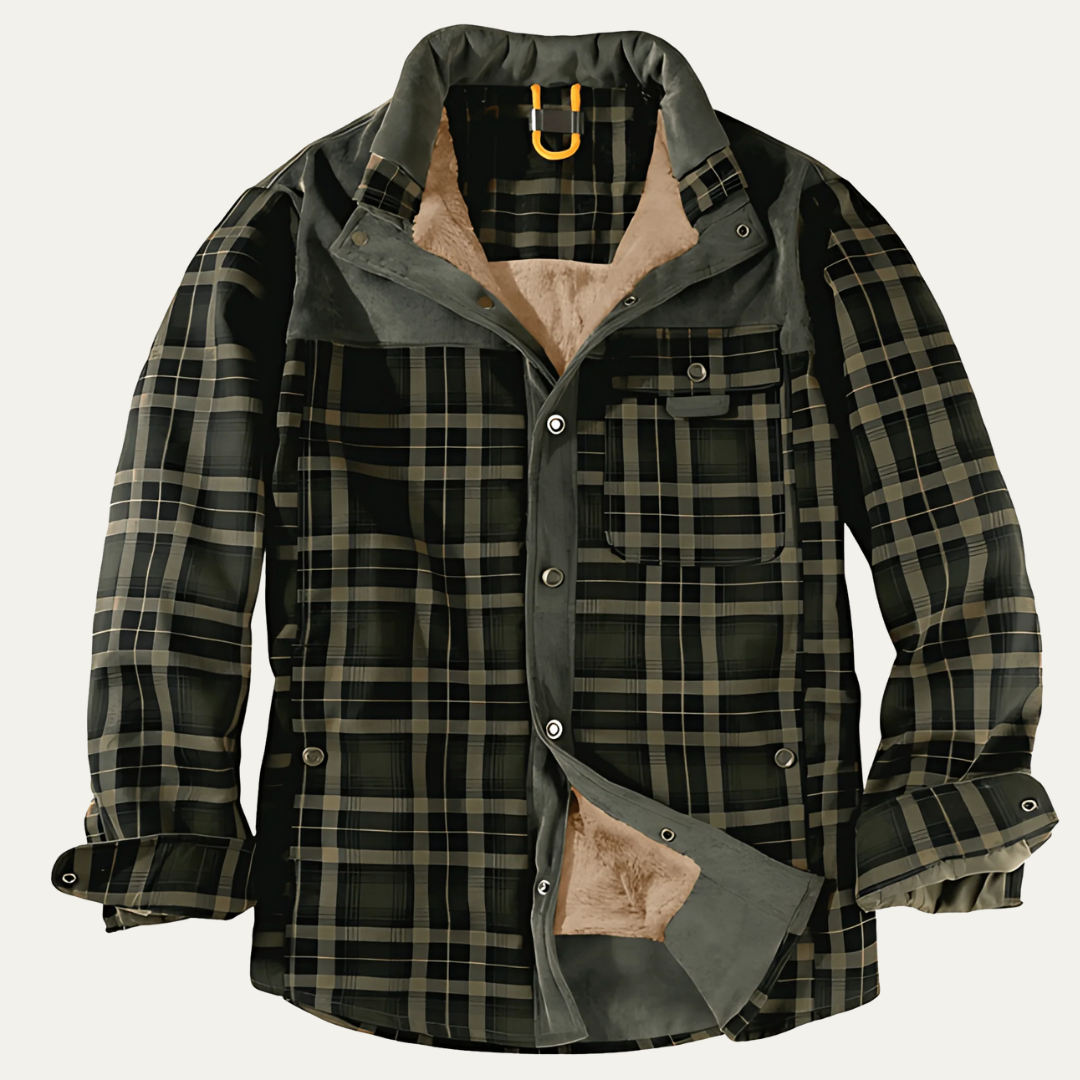 Warm Plaid Men's Flannel Jacket with Faux Fur Inside - OutfitLondon