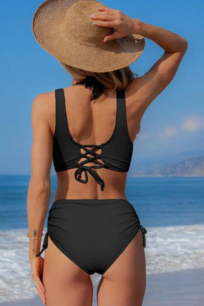 Comfortable Tie Front High Waist Bikini Set