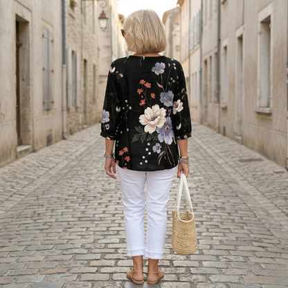 Pretty Floral Short Sleeve Relaxed Fit Blouse