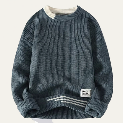 Classic Crew Neck Striped Knit Sweater