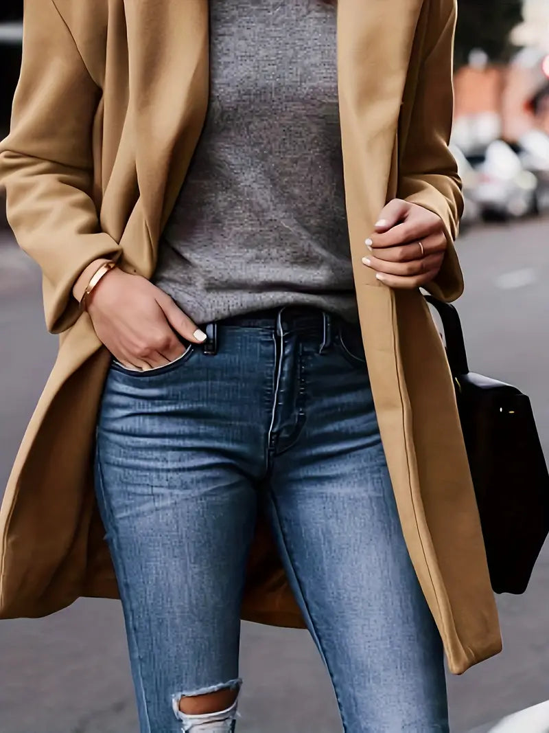 Timeless Tan Long Trench Coat for Ladies - OutfitLondon