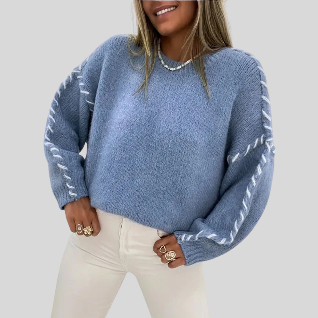 Relaxed Fit Crew Neck Long Sleeve Pullover Sweater
