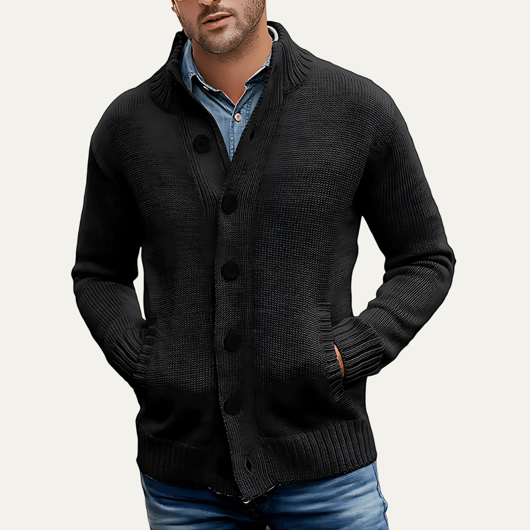 Men's Thick Knit Crew Neck Button Sweater - OutfitLondon