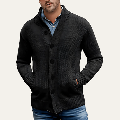 Men's Thick Knit Crew Neck Button Sweater - OutfitLondon