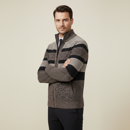 Warm Men's Striped Zip Up Cardigan Sweater
