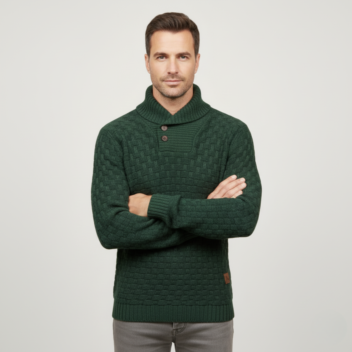Classic Mens Thick Cable Knit Sweater with Buttons