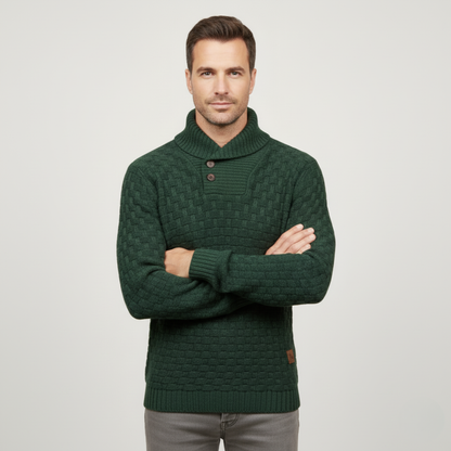 Classic Mens Thick Cable Knit Sweater with Buttons