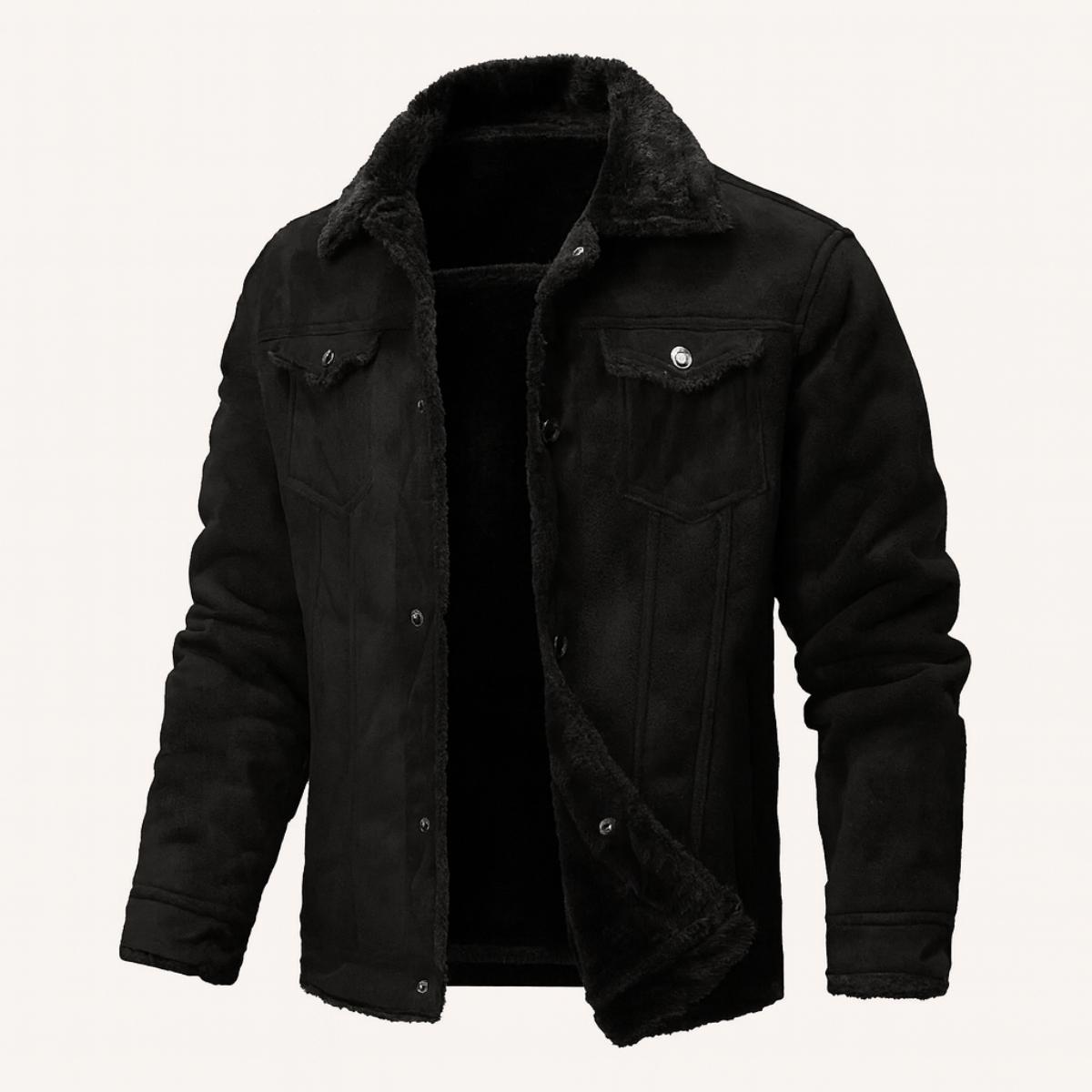 Warm Fleece Lined Suede Leather Mens Jacket
