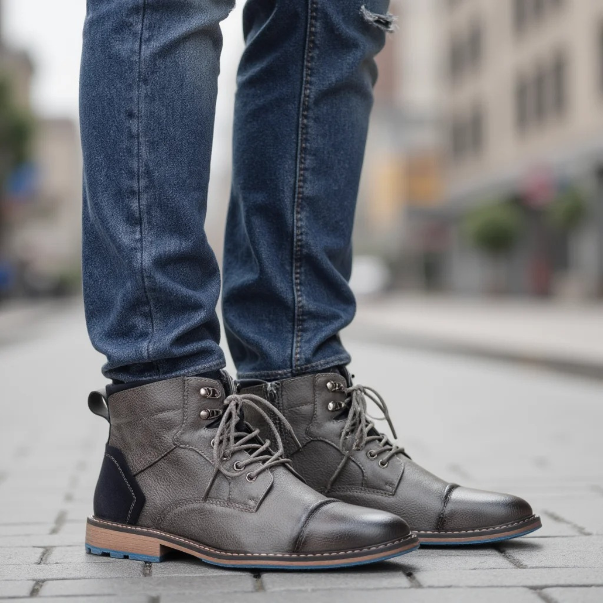 Brown Leather Mens Ankle Boots Lace Up Style