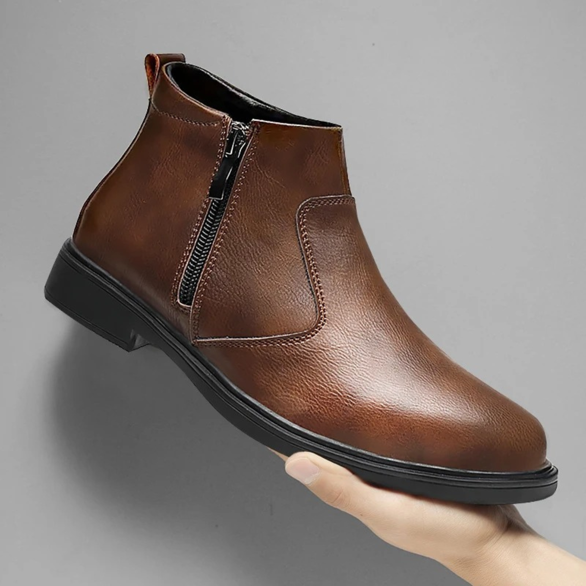 Classic Mens Leather Ankle Boots with Zipper