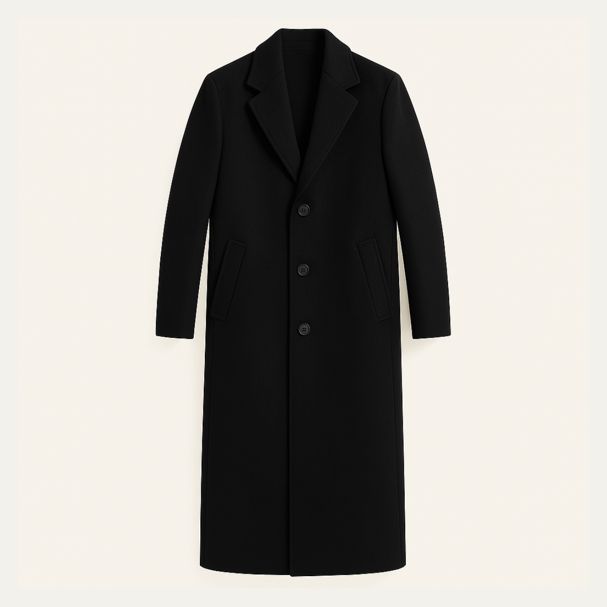 Classic Men's Slim Fit Black Wool Overcoat - OutfitLondon
