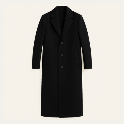 Classic Men's Slim Fit Black Wool Overcoat - OutfitLondon