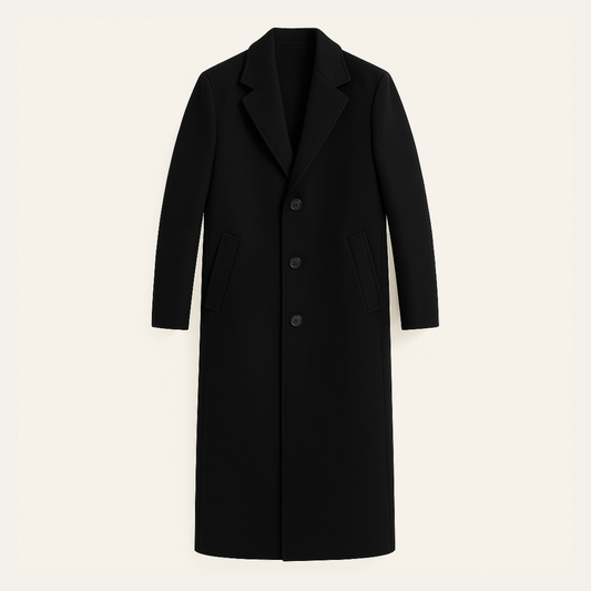 Classic Men's Slim Fit Black Wool Overcoat - OutfitLondon