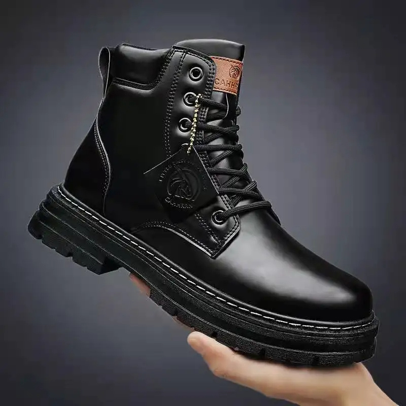 Stylish Men's Leather High Top Boots with Strong Sole - OutfitLondon