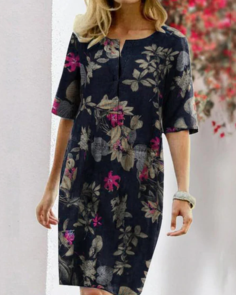 Comfy Floral Summer Dress for Ladies with Short Sleeves