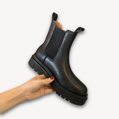 Classic Black Leather Ankle Boots - Comfortable Slip On Shoes