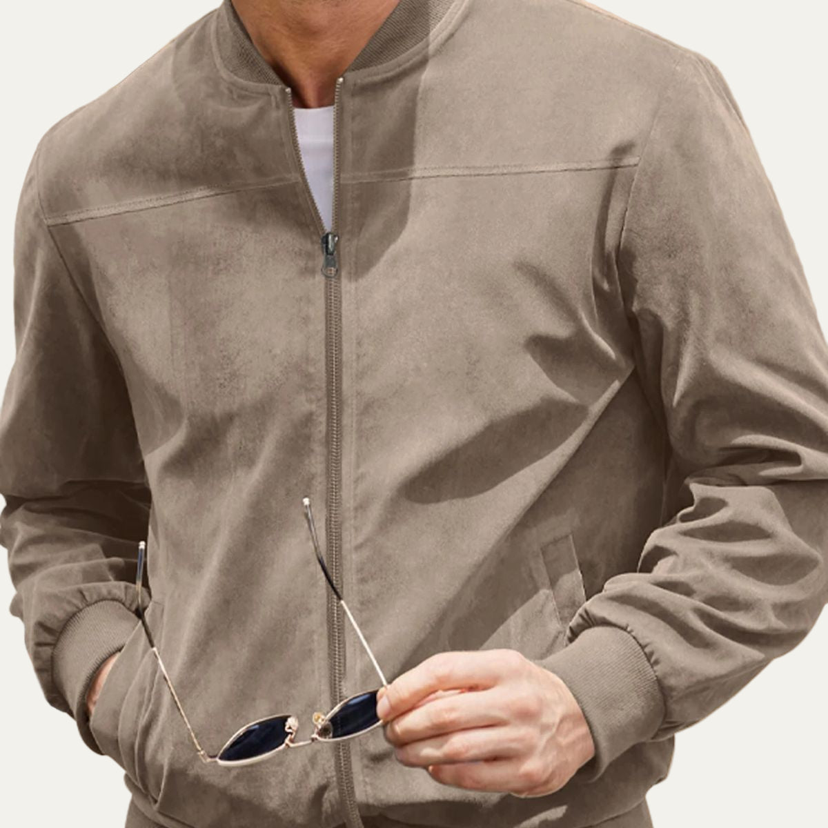 Men's Stylish Faux Suede Bomber Coat