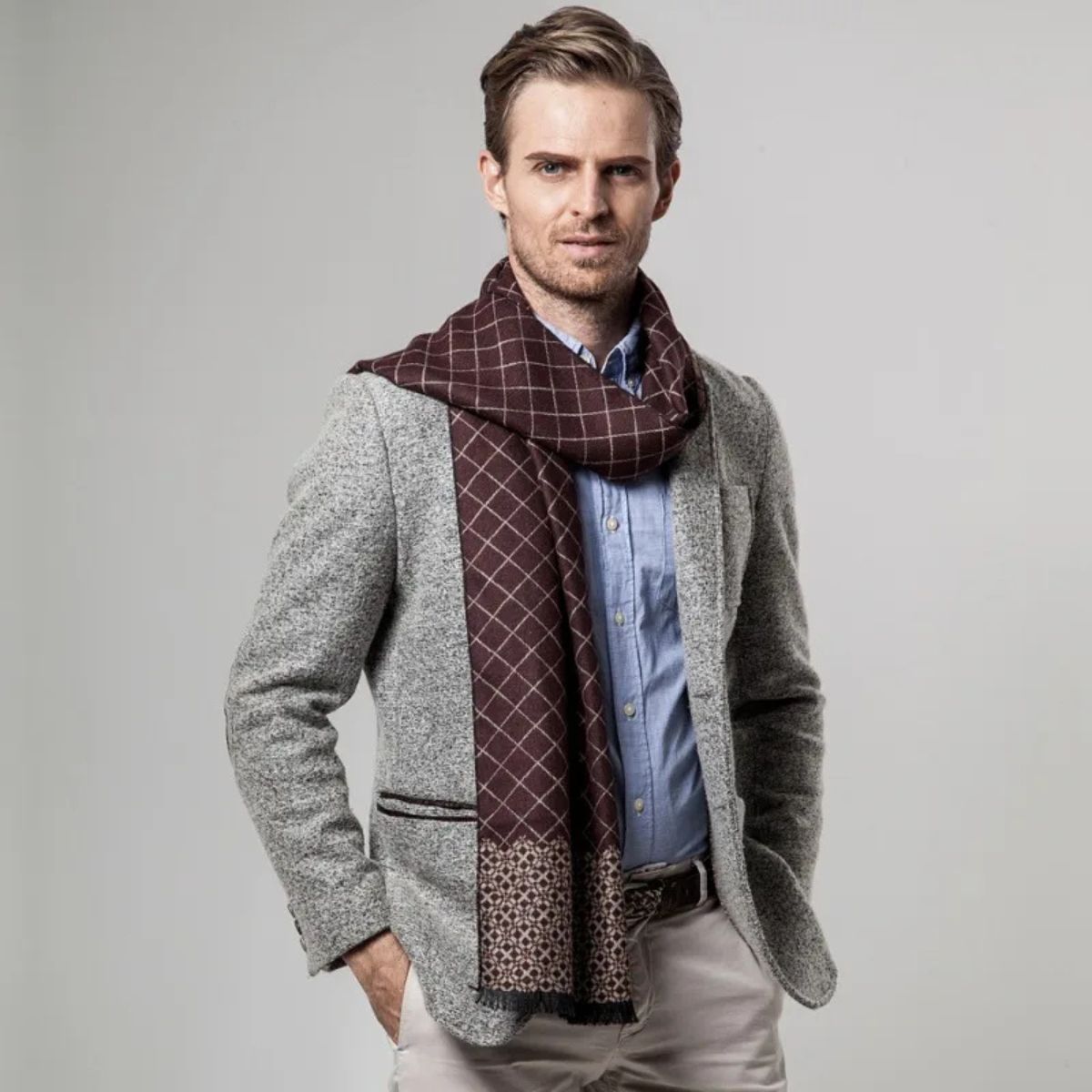 Luxury Soft Burgundy Men's Cashmere Scarf