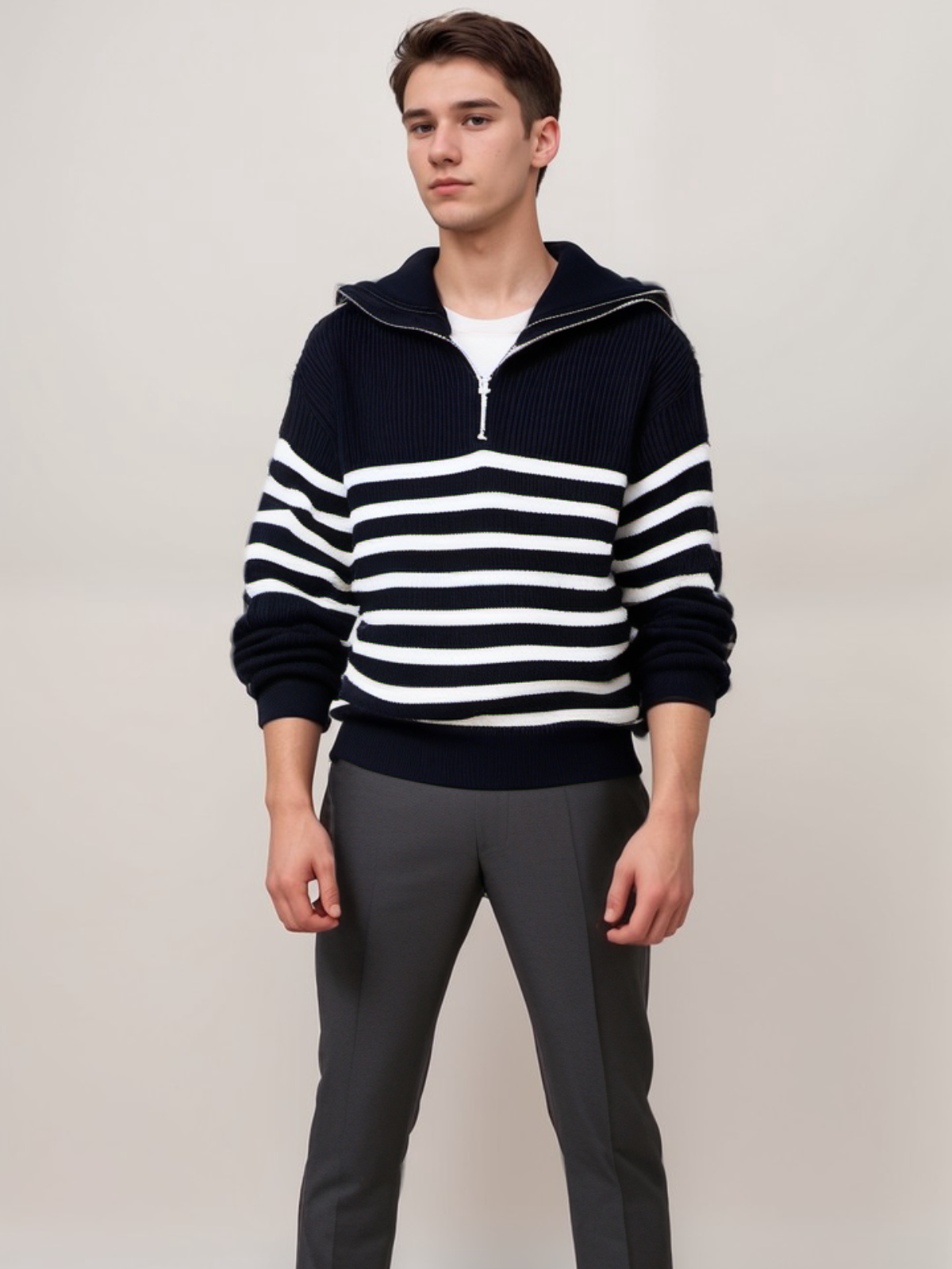 Cozy Mens Classic Stripe Crew Sweater