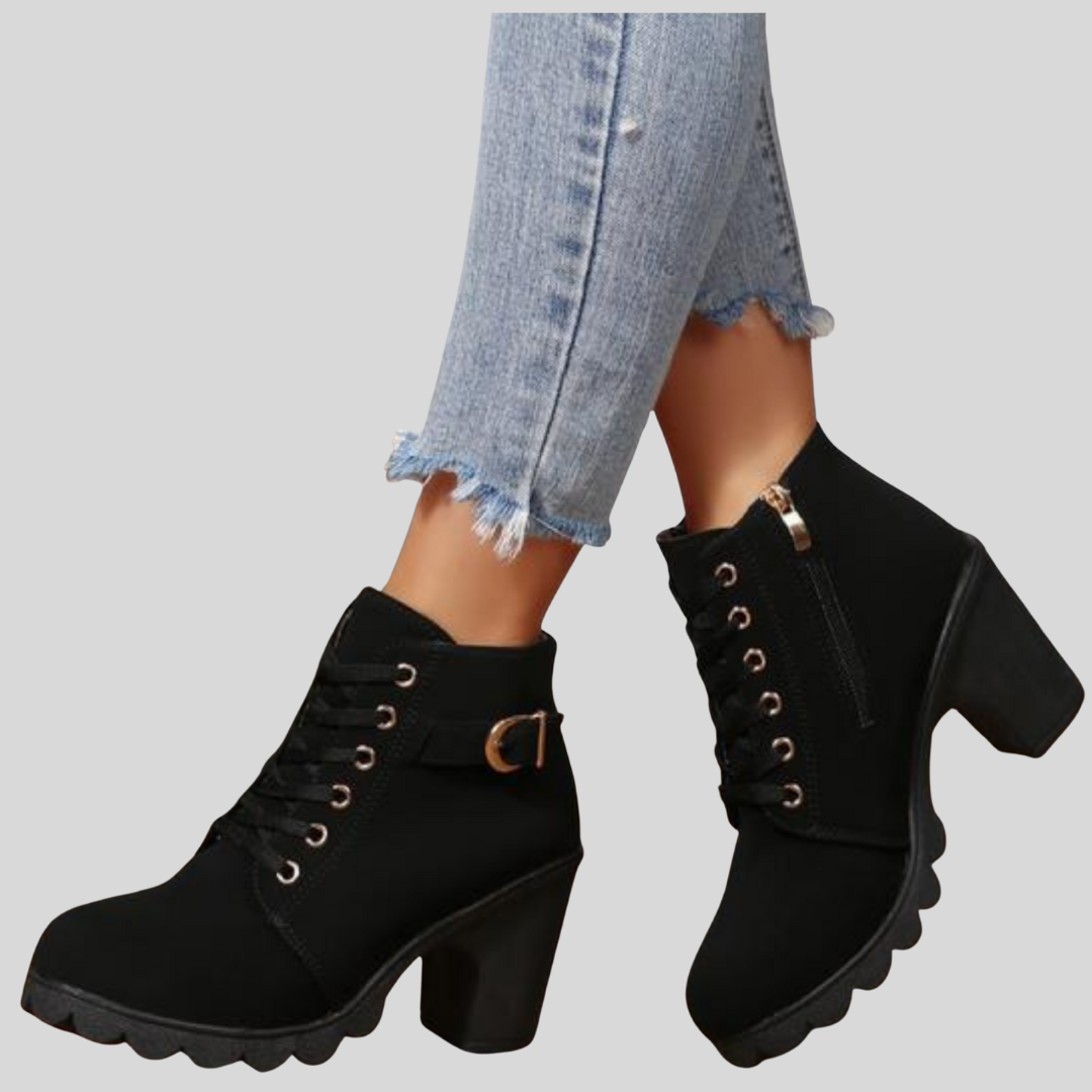 Fashionable Lace Up Buckle Ankle Boots - OutfitLondon