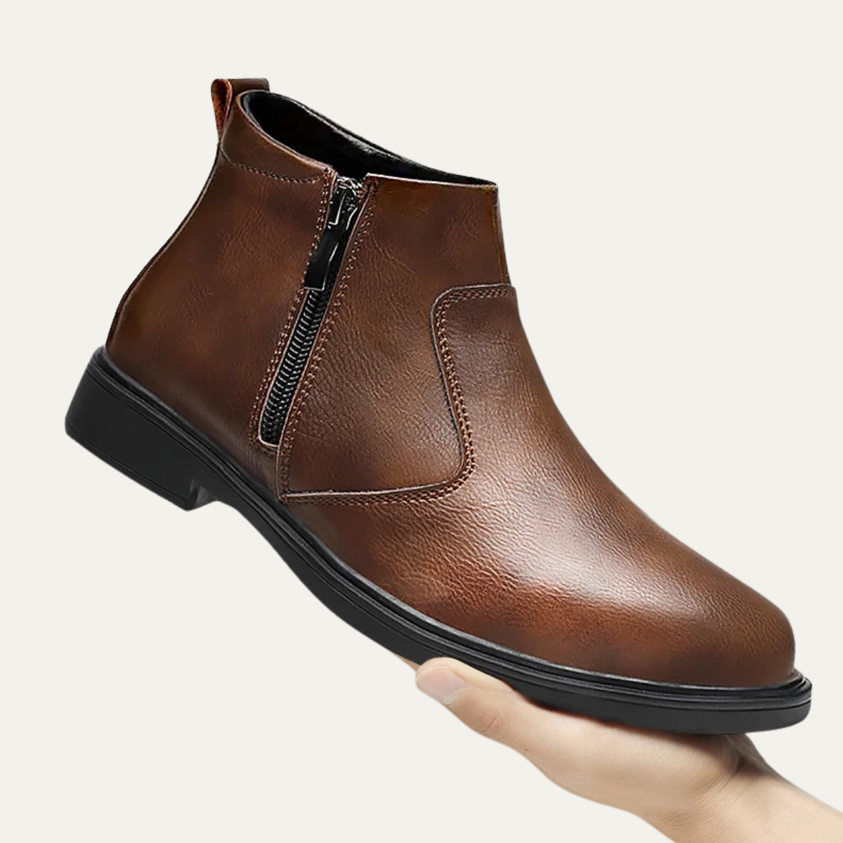 Brown Leather Men's Ankle Boots Side Zip Style