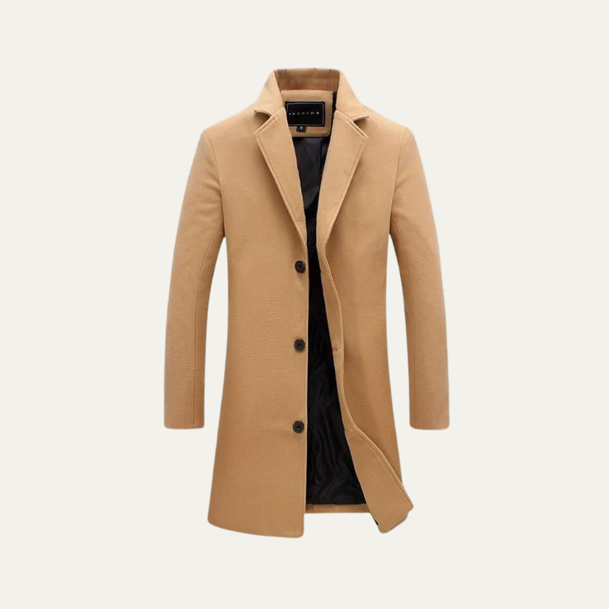 Classic Mens Slim Fit Camel Wool Overcoat - OutfitLondon