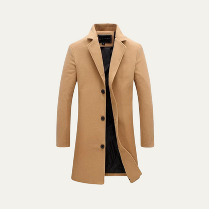 Classic Mens Slim Fit Camel Wool Overcoat - OutfitLondon