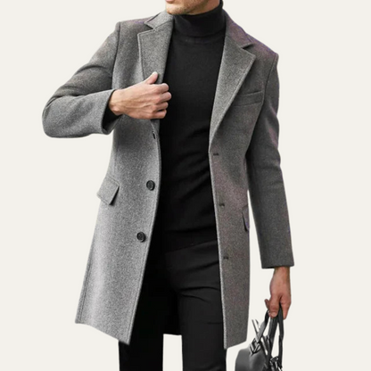 Classic Slim Fit Black Wool Overcoat