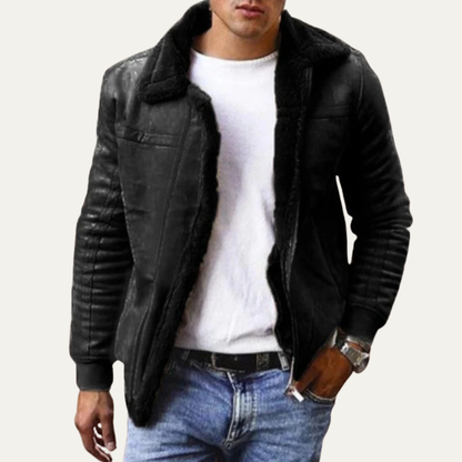 Men's Faux Fur Lined Leather Aviator Jacket