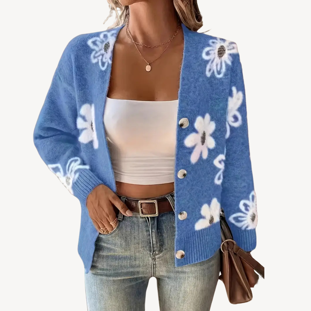 Ladies' Pretty Floral Crew Neck Sweater - OutfitLondon