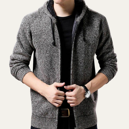 Relaxed Fit Men's Knit Zip Hoodie Jacket