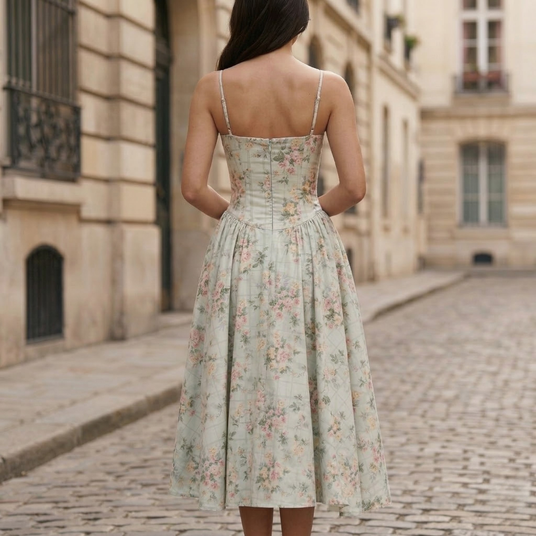 Feminine Fit Corset Waist Spaghetti Strap Dress