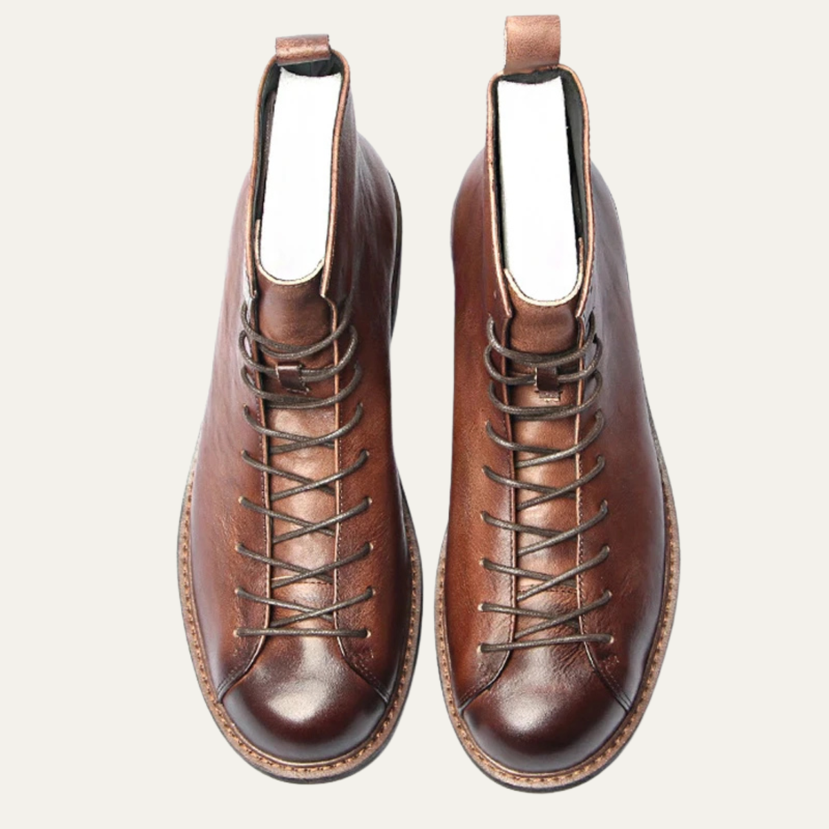 Rugged Men's Hiking Brown Leather Lace Boots