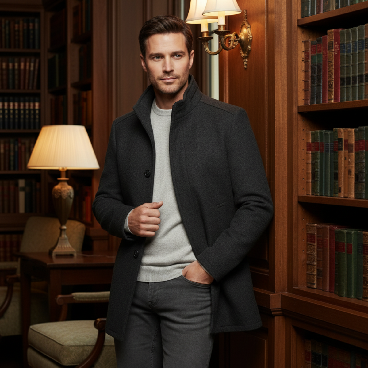 Thermal Mens Wool Coat with Insulated Lining