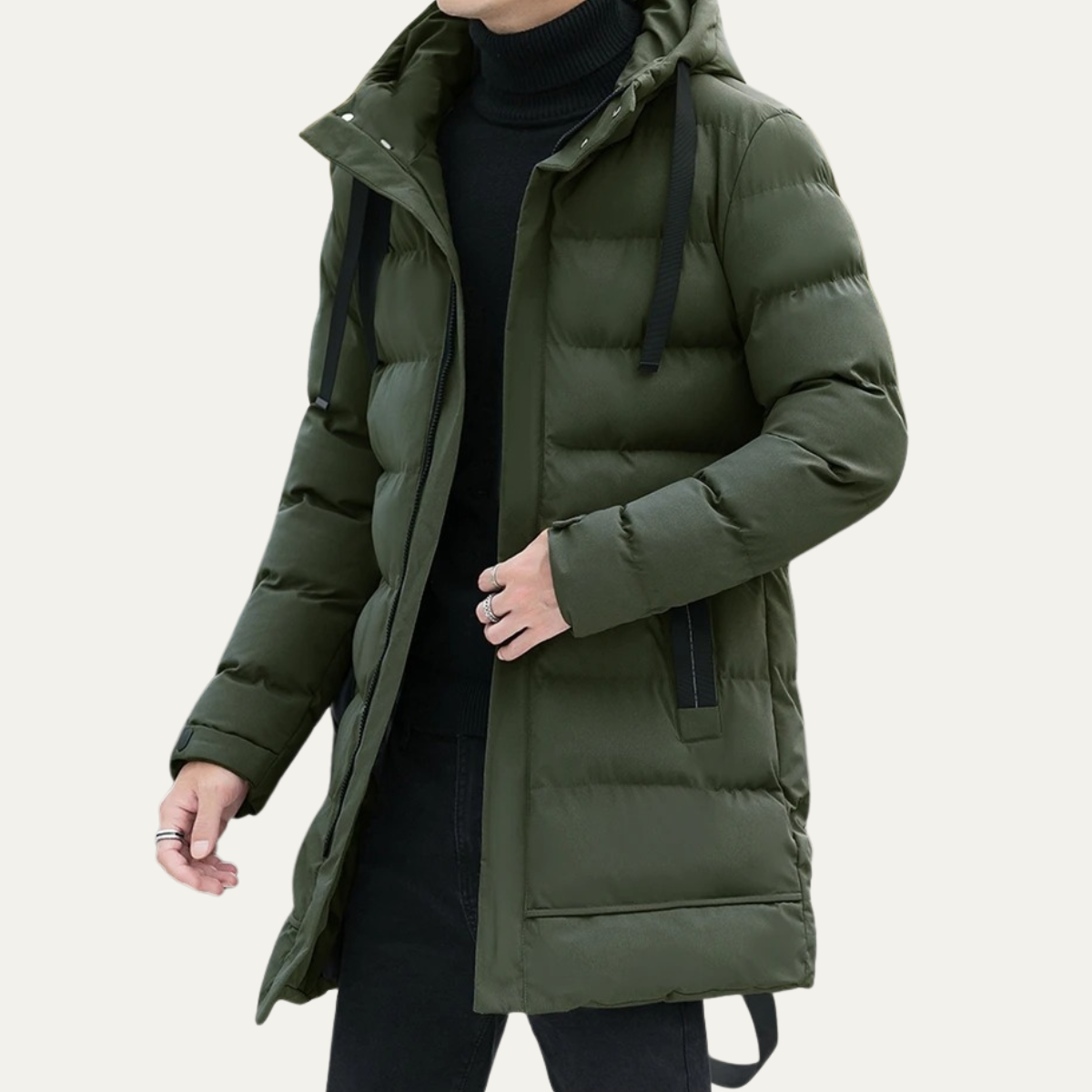 Men's Black Down Filled Long Puffer Jacket