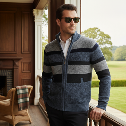 Warm Men's Striped Zip Up Cardigan Sweater