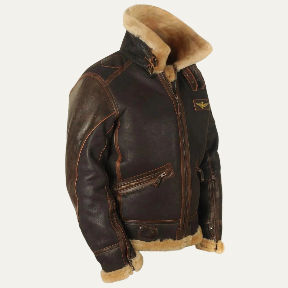 Warm Sheepskin Bomber Leather Jacket