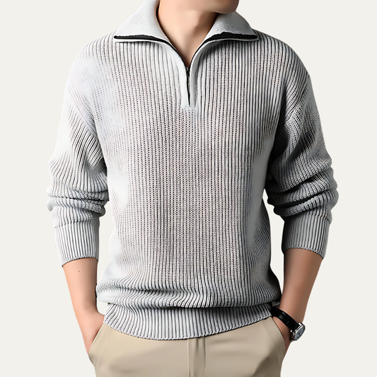 Men's Classic Crew Neck Quarter Zip Sweater - OutfitLondon