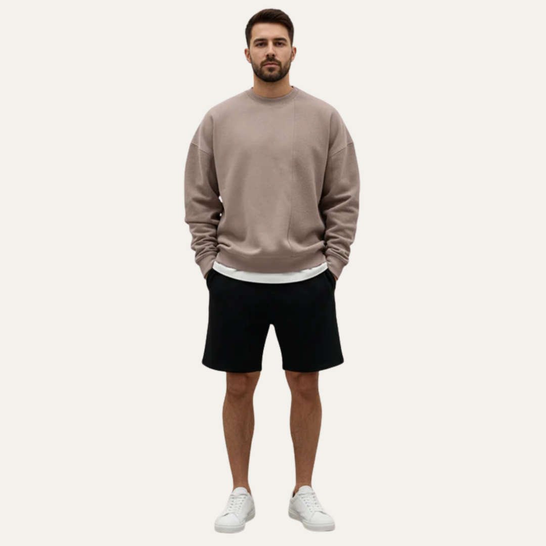 Relaxed Fit Crew Neck Sweatshirt With Raw Edge Detail